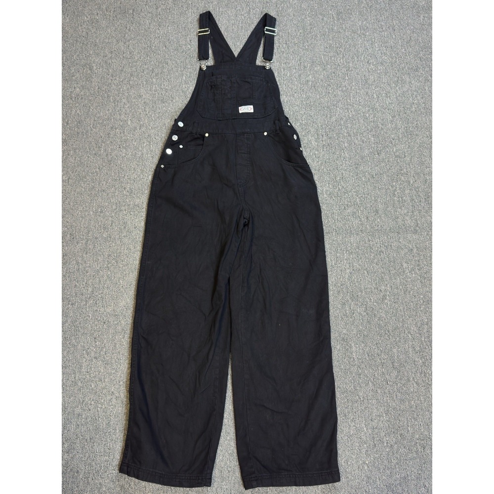 Lana Roux Black 100% Cotton Cargo Wid Leg Bib Overalls Women's Size Large